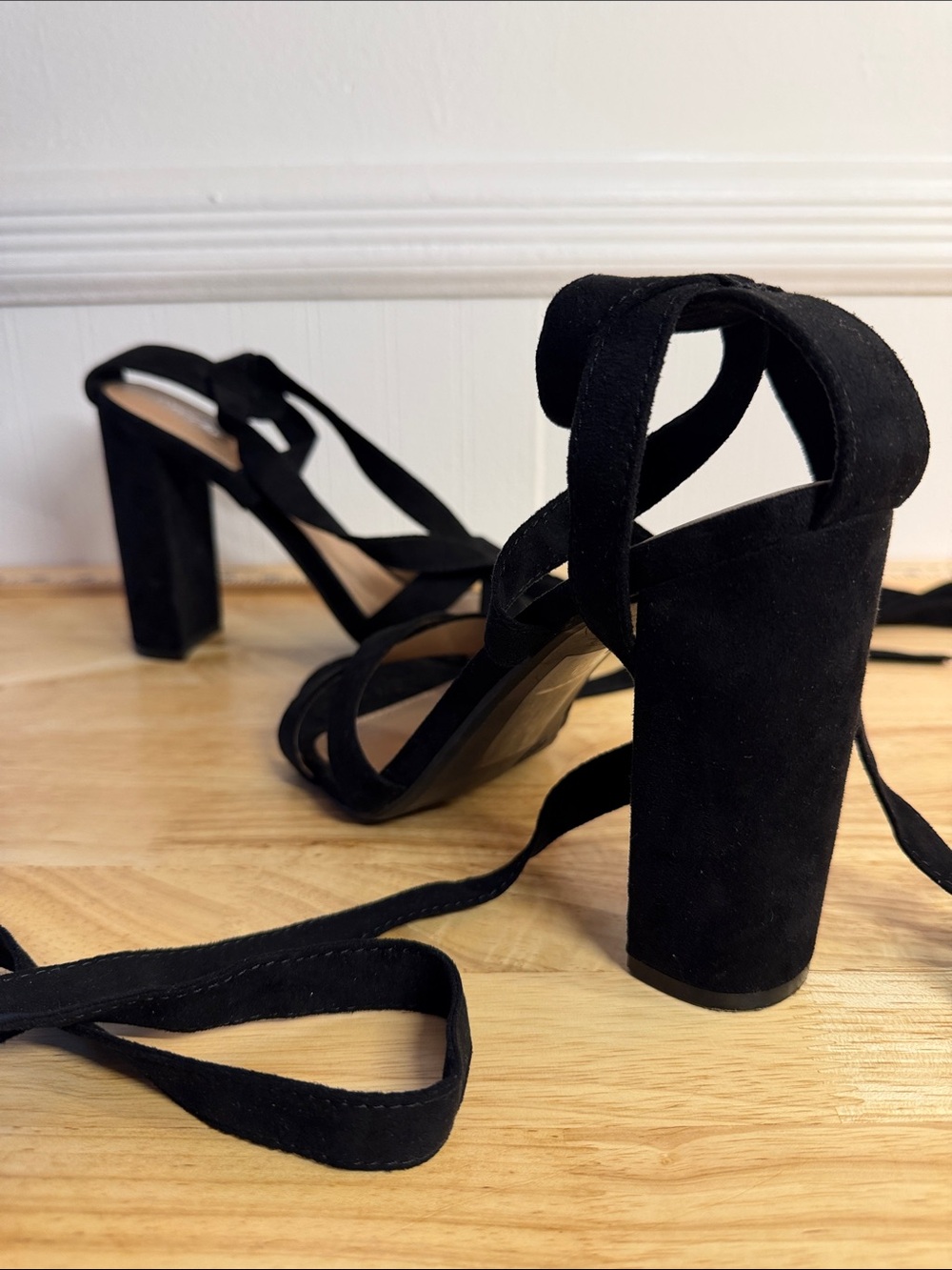 Massimo Black Suede Lace-Up Block Heel Sandals